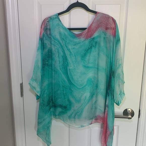 Silk top pink and turquoise made in Italy - Picture 3 of 7